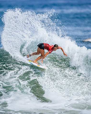 WSL Champion Caroline Marks of the United States surfs in Heat 1 of the Elimination Round at the Surf City El Salvador Pro on June 6, 2024 at Punta Roca, La Libertad, El Salvador. 