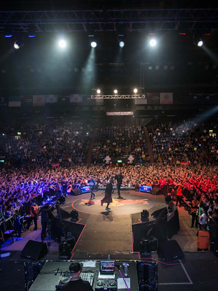 Participantes durante la final nacional de la Red Bull Batalla de los Gallos en Buenos Aires, Argentina, el 20 de octubre de 2019.