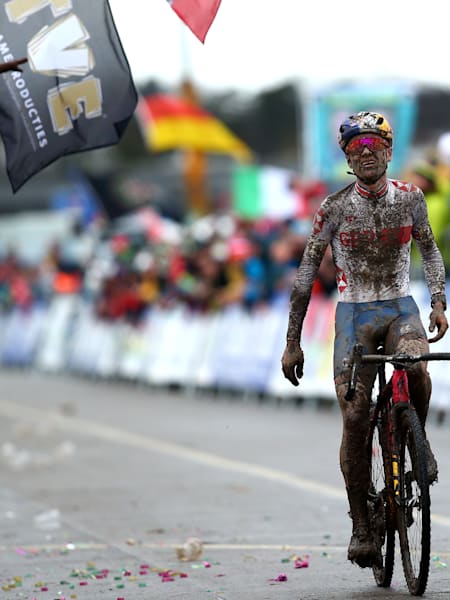 Tom Piddock crosses the line to finish second at the UCI Cyclo-cross World Championships in Dubendorf, Switzerland.
