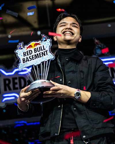 Soi Gamayon celebrates victory with AGRICONNECT at the Red Bull Basement World Final in Tokyo, Japan on December 5, 2024