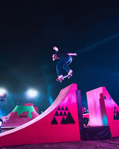 A skateboarder competes at Kasso Fest Skate & Sound