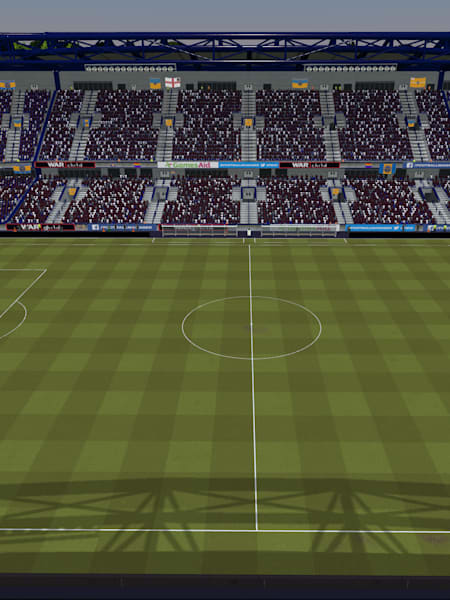 Football Manager 2020 empty pitch and crowded stadium
