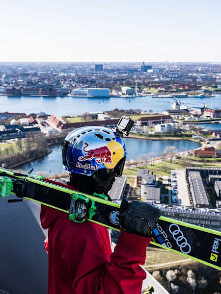 Jesper Tjäder gets ready to perform at the CopenHill ski slope in Copenhagen.