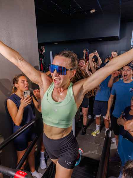 Participants at Red Bull 24 hours running and cheering on each other in Karlatornet, Göteborg, Sweden on the 8-9th of March 2025.