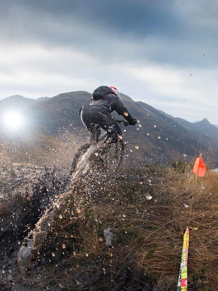 Participants performing at the Dudes of Hazzard Spirit of Enduro race at Kinlochleven in Scotland in November 2013