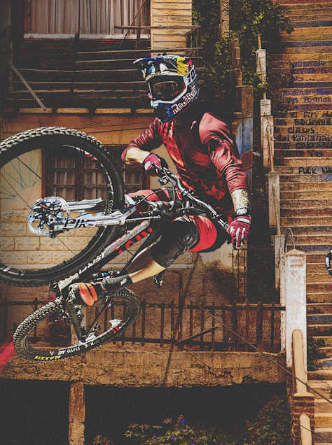 Composite artwork for Red Bull Cerro Abajo downhill mountain bike competition in Chile, Mexico and Colombia.