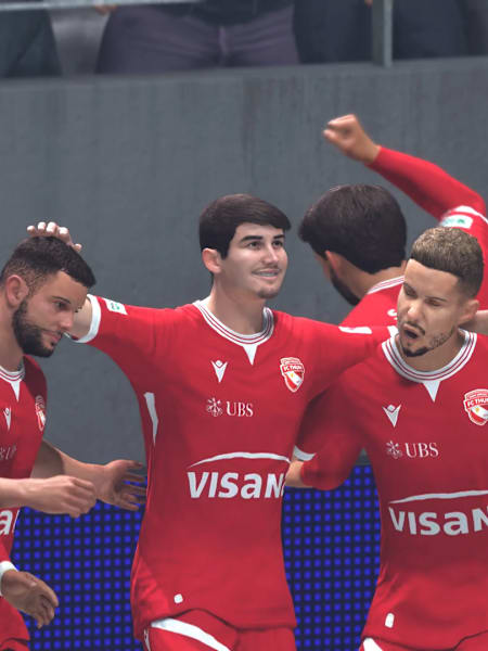 Spieler des FC Thun bejubeln ein Tor in FC 26.