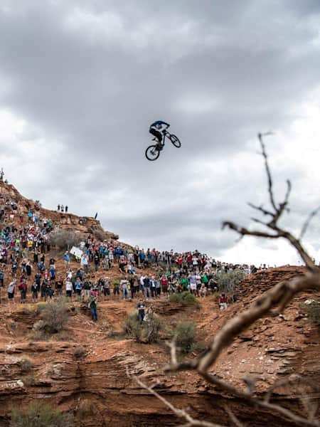 Cam McCaul blasts the canyon gap at Rampage 2013