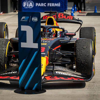 Pepe Marti in the parc ferme after the F2 Sprint at the Hungaroring 2025