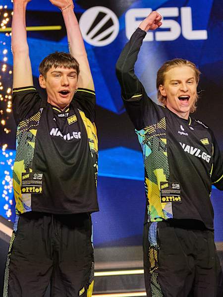 Players from Team Navi celebrate with their trophy after winning the Counter-Strike Championship final at DreamHack Atlanta 2026 in Georgia, USA.
