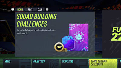 Das Menü für Squad Building Challenges in FIFA 22 Ultimate Team.