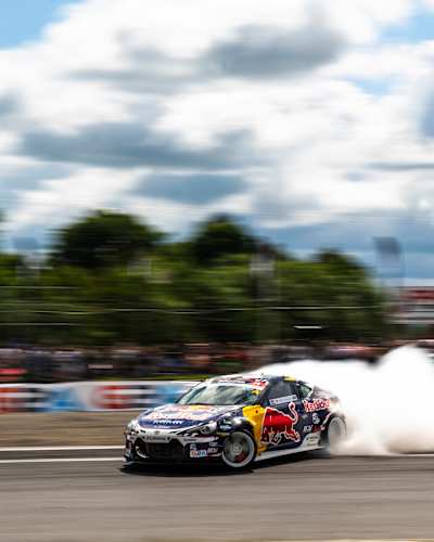 Conor Shanahan showcases his drifting prowess at Drift Masters Stop 2 in Dublin, Ireland, June 16, 2024, surrounded by thrilling smoke and speed