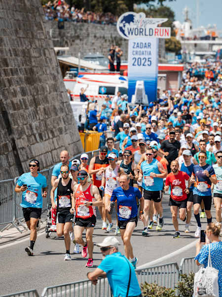Participants perform during the Wings for Life World Run Flagship Run in Zadar, Croatia on May 05, 2025.   