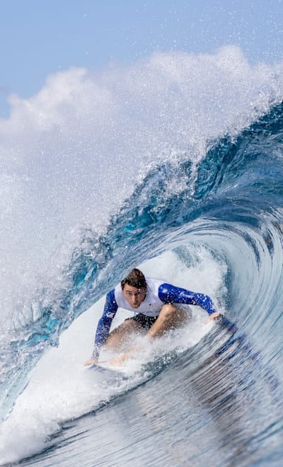 Leonardo Fioravanti seen in Teahupo’o, French Polynesia on August 6, 2023.