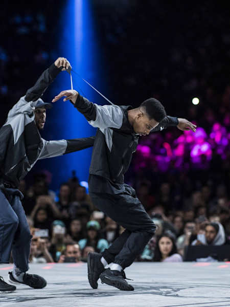 Diablo and Stylez'c StalaMuerte performing during the Hip Hop Final of Juste Debout 2018.