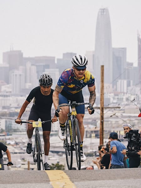 Cyclists take part in a hill climb event in San Francsico, USA.