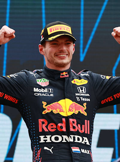 Max Verstappen of Red Bull Racing Honda celebrates victory at the French Grand Prix on June 20, 2021.