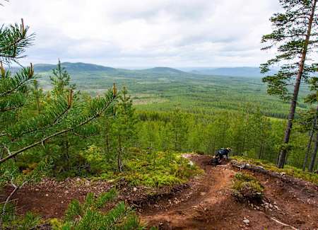 A rider takes to a trail at Gesunda Bike Park in Sweden.