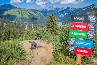 Directions board for trails at the Champéry-Morgins Bike Park