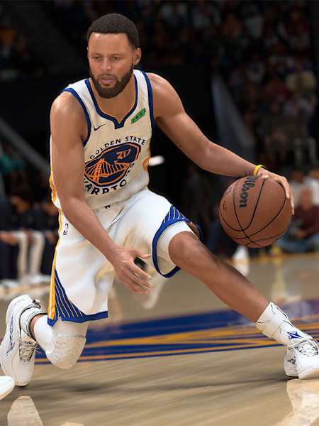 Stephen Curry, star des Golden State Warriors, en action dans NBA 2K27.