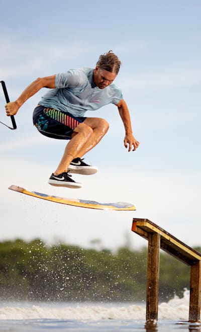 Brian Grubb hits an incline rail in Anna Maria Island, Florida, USA on June 2, 2021. 