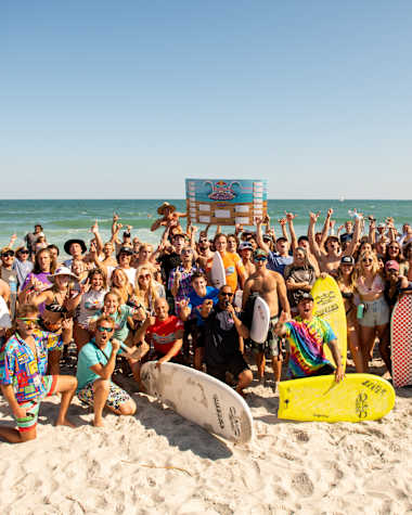 Participants pose for a group photo at Red Bull Foam Wreckers at Wrightsville Beach, North Carolina, USA on 2 October, 2021.