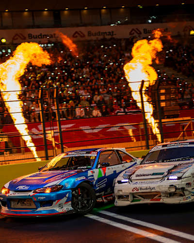 Duane McKeever of Northern Ireland and James Deane of Ireland seen during the sixth stop of the Drift Masters European Championship in Warsaw, Poland on September 14, 2024.