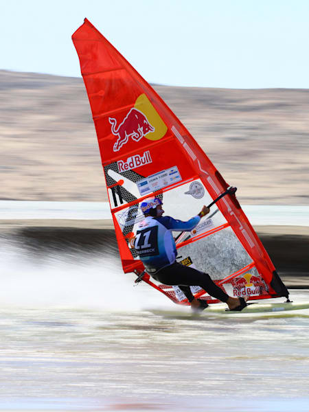 Björn Dunkerbeck hits windsurfing top speed of 103.67kmh in Namibia.