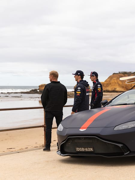 Red Bull Racing drivers Pierre Gasly and Max Verstappen checked the surf conditions with Mick Fanning ahead of the Australian Grand Prix 2019.