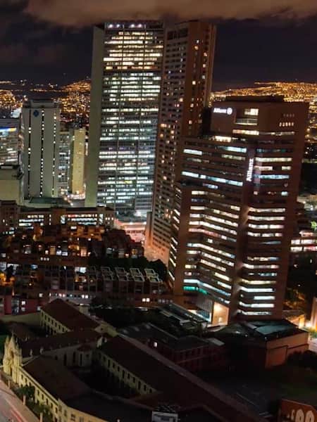 Bogotá, the capital of Colombia, seen at night.