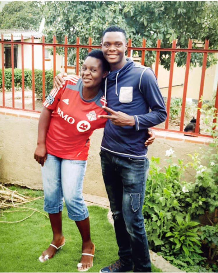 Patson Daka in Lusaka with his mother in 2015