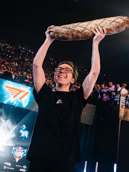 In 2024, Thebausffs from Los Ratones celebrates at Red Bull League of Its Own event at the Accor Arena in Paris.