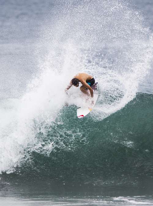 Surfer Gabriel Villarán delivers an epic surf manoeuvre at Playa Hermosa, Costa Rica, capturing unstoppable Red Bull energy at its finest, April 29, 2014