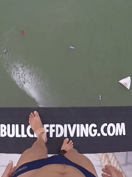 First-person cliff dive image