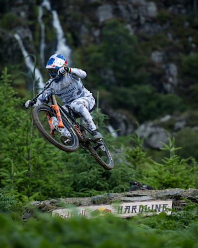 Gee Atherton performs at Red Bull Hardline July 2023, Dinas Mawddwy, Wales.