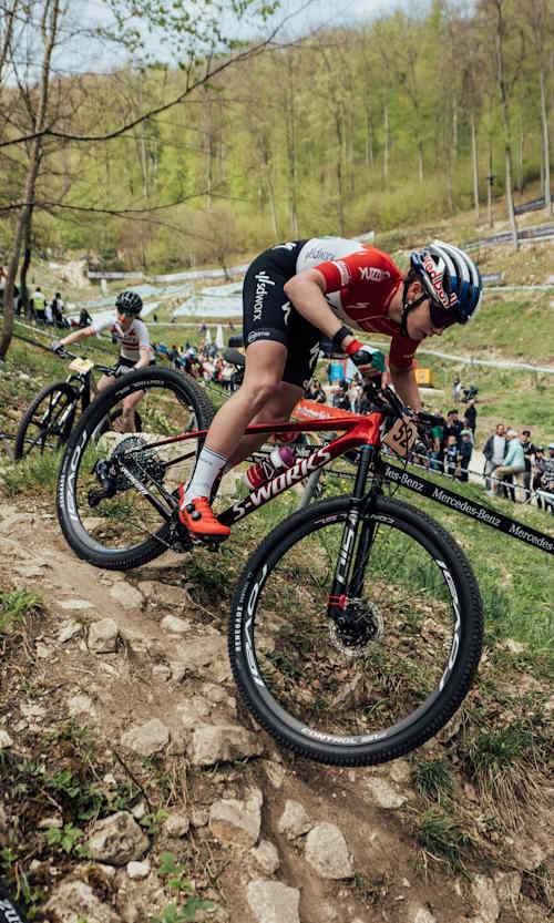 Kata Blanka Vas performs at UCI XCO World Cup in Albstadt, Germany on May 8, 2022.