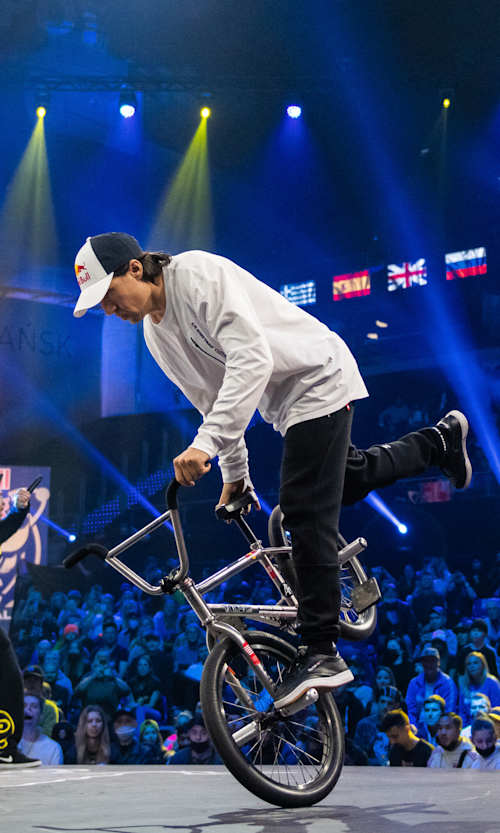 Viki Gomez of Spain performs during Red Bull BC One World Final at the Ergo Arena in Gdansk, Poland on November 6, 2021.