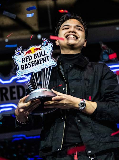 Soi Gamayon celebrates victory with AGRICONNECT at the Red Bull Basement World Final in Tokyo, Japan on December 5, 2024