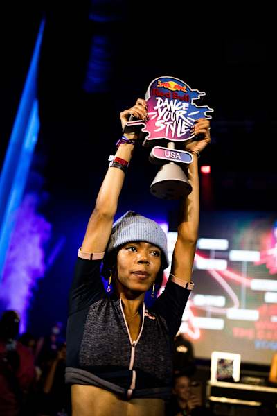 Angyil celebrates her win at Red Bull Dance Your Style National Finals in Washington, D.C., USA on October 23, 2021.