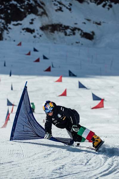 Roland Fischnaller trains on the slalom course in Val Senales, Italy