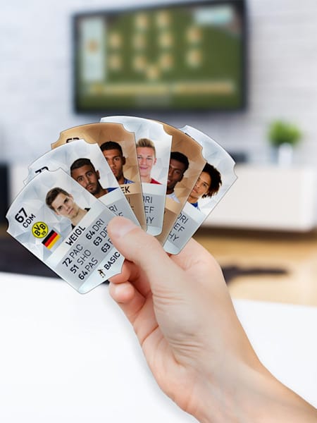 Player cards of the players due an upgrade in FIFA 17 video game according to Red Bull Games