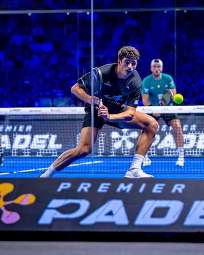 Alejandro Galán in action during the thrilling Premier Padel 2025 Finals semi-finals in Barcelona, Spain, igniting the crowd with world-class padel play on December 14, 2025