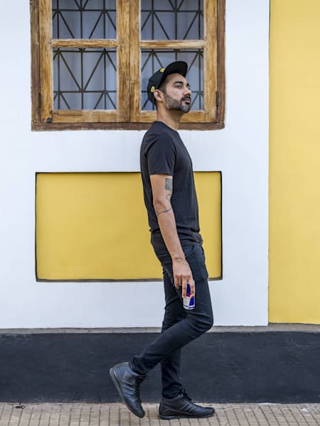 Nucleya poses for a photo while taking a walk.