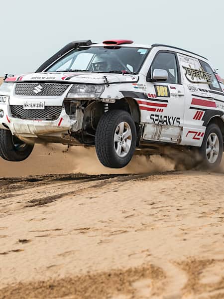 Aabhishek Mishra races across the desert at Desert Storm 2019.