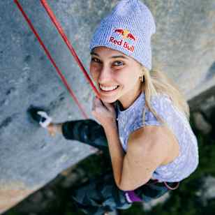 Slovenian climber Janja Garnbret takes a break during her ascent of Bibliographie (9b+) in Céüse, France on June 6, 2026.