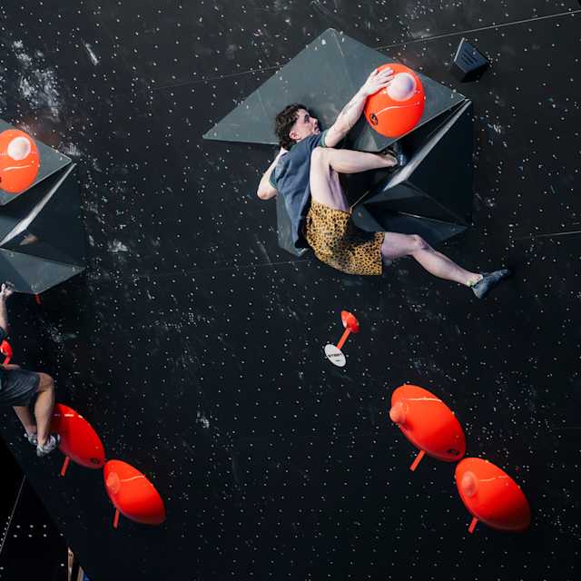 Max Milne and Colin Duffy compete at the Pro Climbing League 2026 in London. 