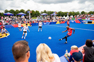 Panamá x Coreia do Sul se apresentam na final mundial do Red Bull Four 2 Score em Leipzig, Alemanha, em 5 de agosto de 2023.