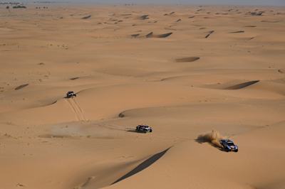 Mitch Guthrie y Kellon Walch en su Ford Raptor del equipo Ford M-Sport durante la Etapa 2 del Dakar 2025 del 5 al 6 de enero de 2025 alrededor de Bisha, Arabia Saudí.