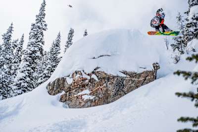 Travis Rice puts in a run on the Red Bull Natural Selection test event course in Jackson Hole, WY, USA on 27 January, 2020.