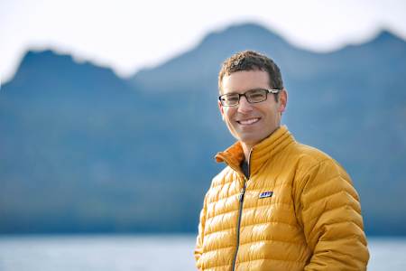 Headshot of Dawn Wall cinematographer Corey Rich at Caples Lake, California.